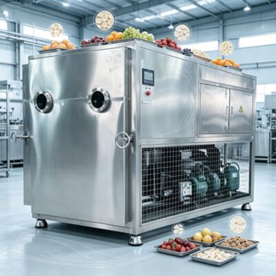 Temperature Range Minus 50 to Plus 50 Degree Vegetable Freeze Dryer with PLC Control and Overall Size 3800 by 1700 by 2000 Millimeters